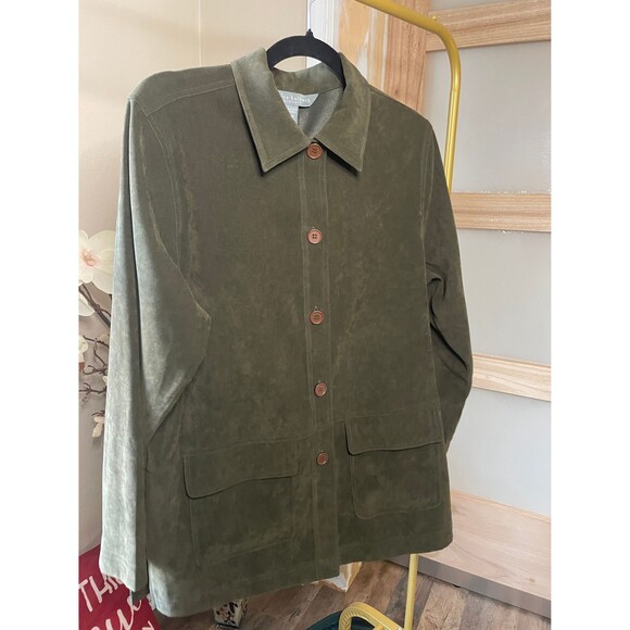 Jessica Holbrook Woman Jacket, Green Suede Feel Long Sleeve Button up Small - Picture 6 of 10